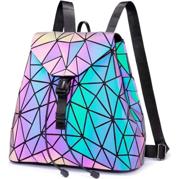 Geometric Luminous Handbag Holographic Reflective Bag Backpack - Picture 1 of 7